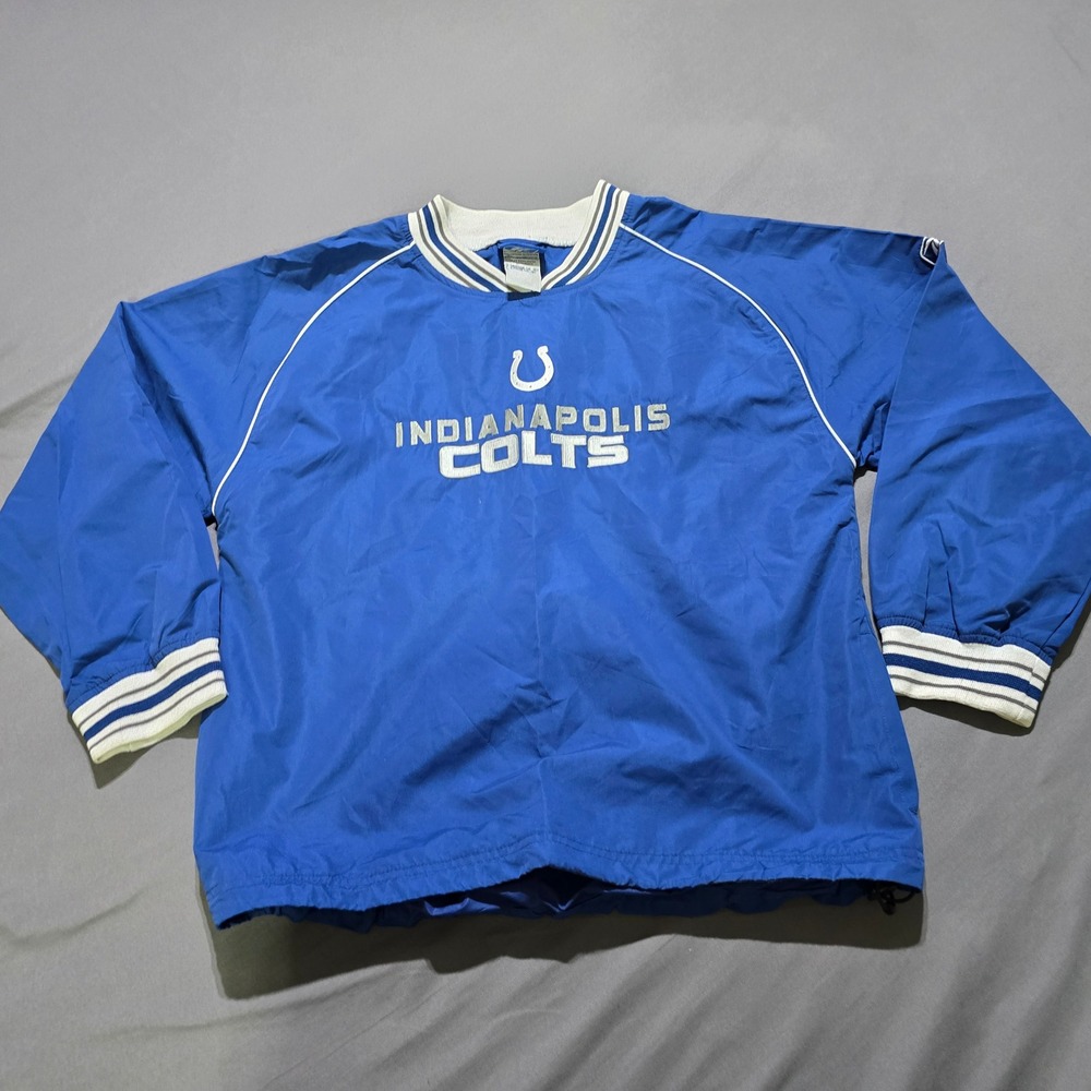 vintage Reebok Windshirt Kids Large 14-16 Blue Indianapolis Colts NFL V-Neck